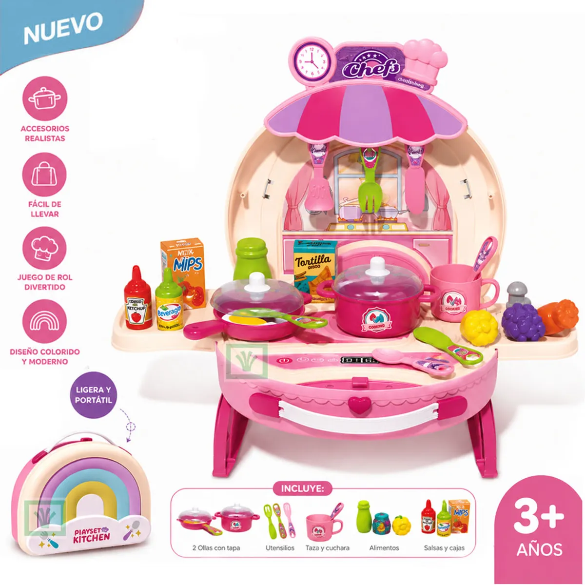COCINA DE JUGUETE PORTÁTIL 2 EN 1 CON ACCESORIOS ARCOIRIS 008-506A - 1