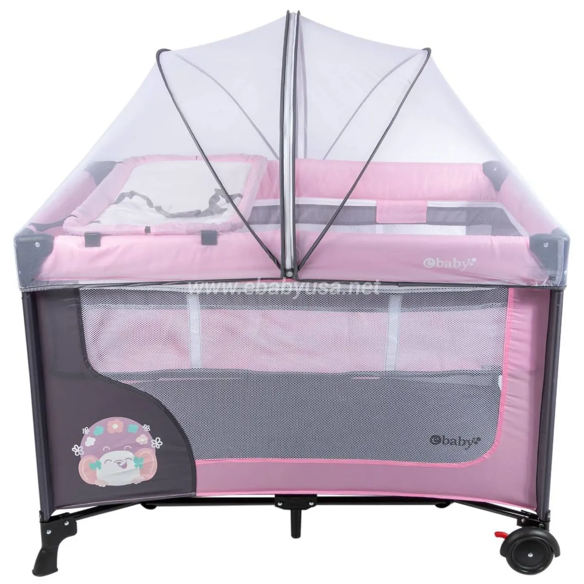 CUNA CORRAL EBABY CON CAMBIADOR HAPPY DREAM ROSADO - 2