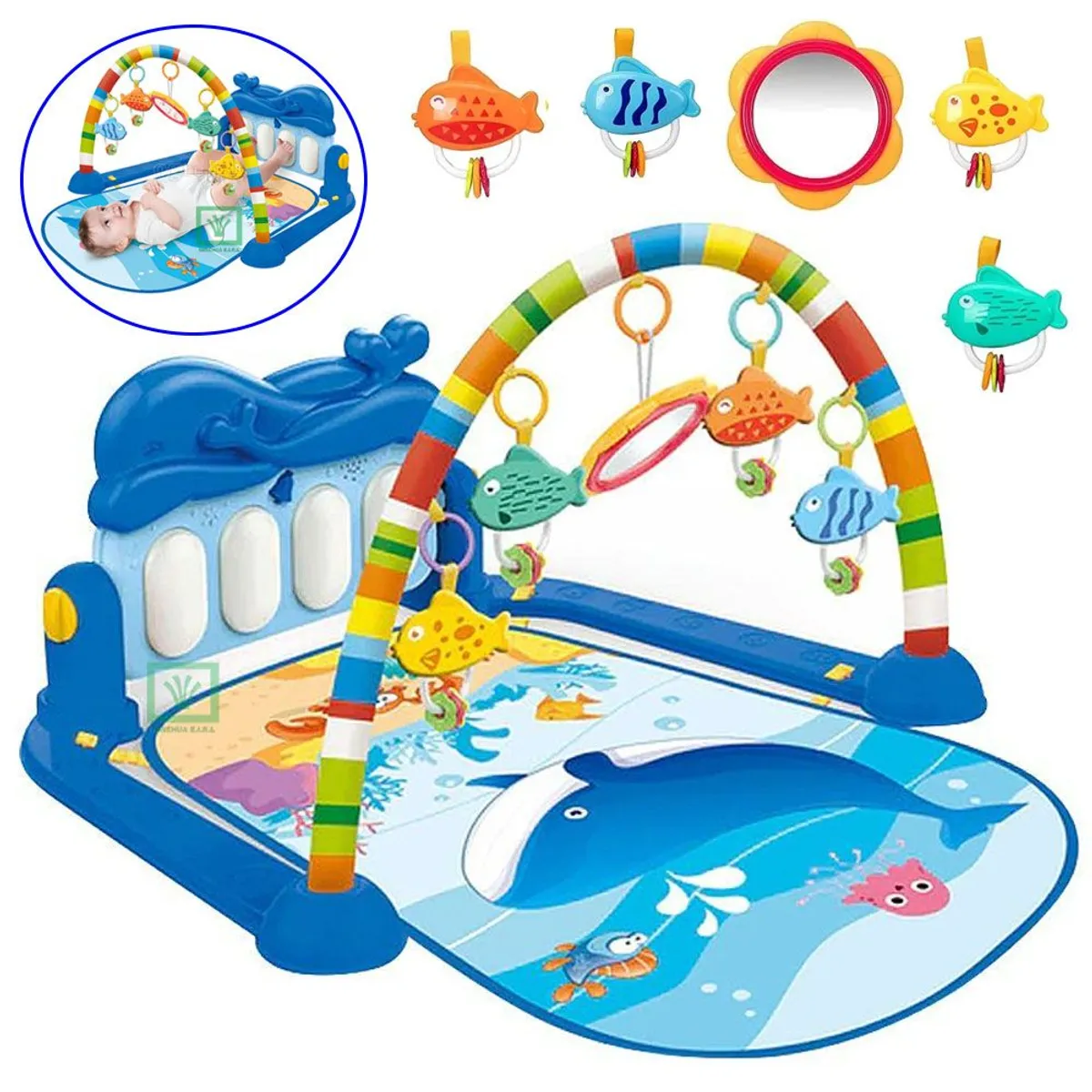 GIMNASIO DE BEBE CON PIANO MUSICAL DELFÍN HE0631 AZUL - 1