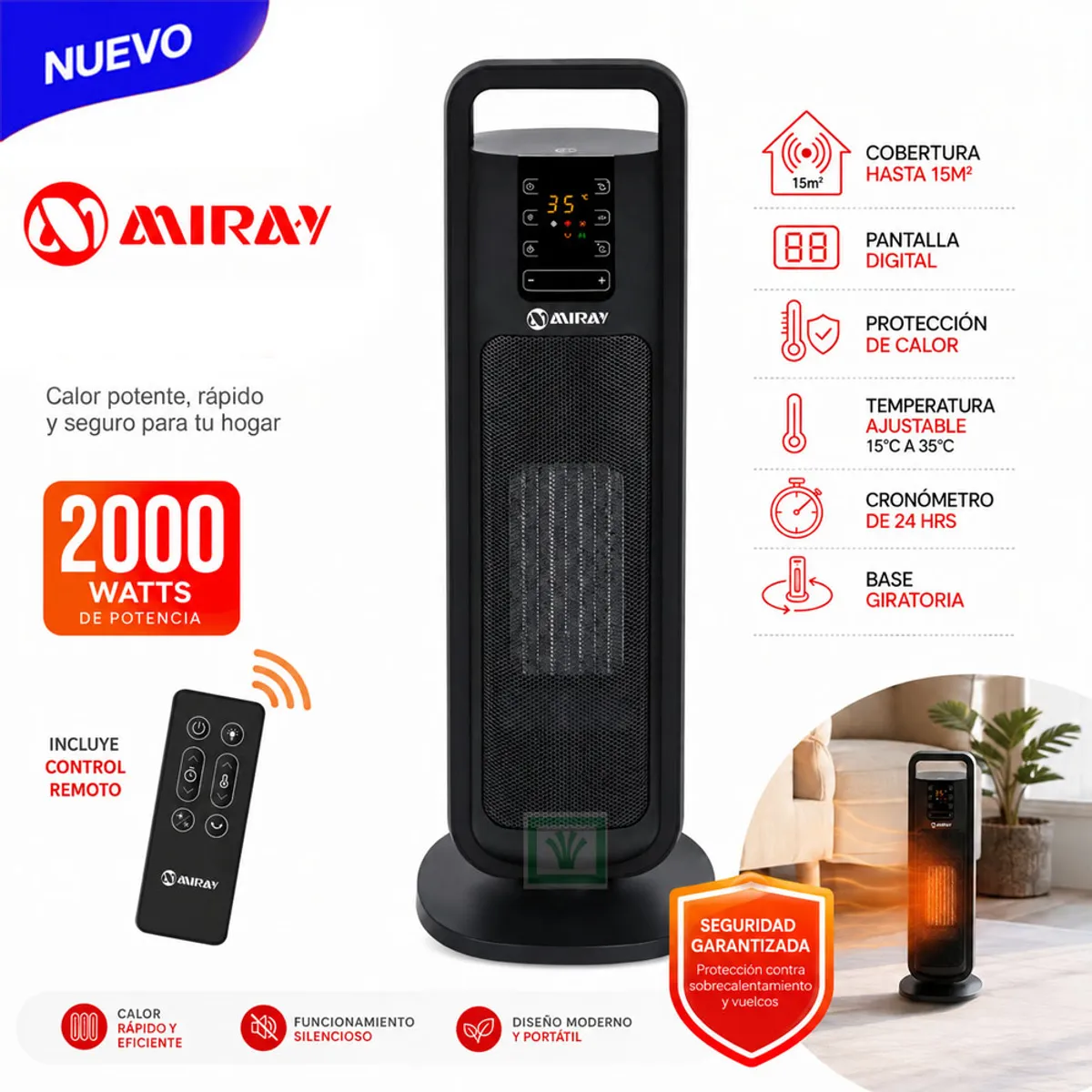 ESTUFA TERMOVENTILADOR GIRATORIA MIRAY ETM-45N 15M2 - 1