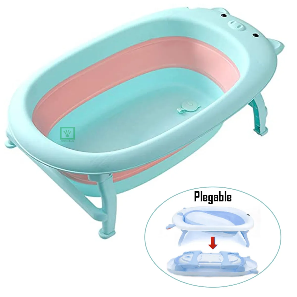 BAÑERA TINA DE BAÑO PLEGABLE CHANCHITO CELESTE - 4