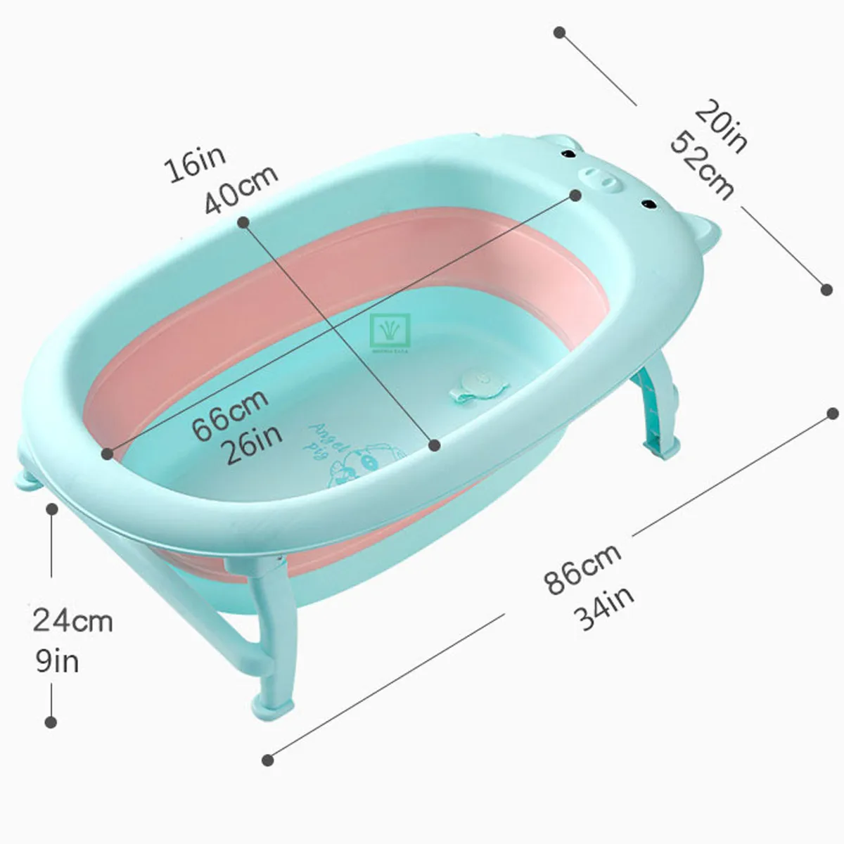 BAÑERA TINA DE BAÑO PLEGABLE CHANCHITO CELESTE - 8