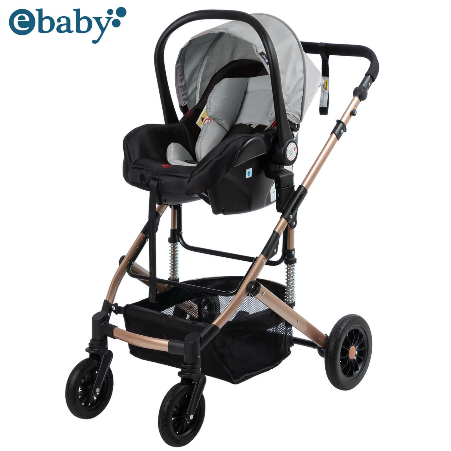 COCHE CUNA MOISÉS DE LUJO «COMFORT» CON PORTA BEBÉ GRIS - 3