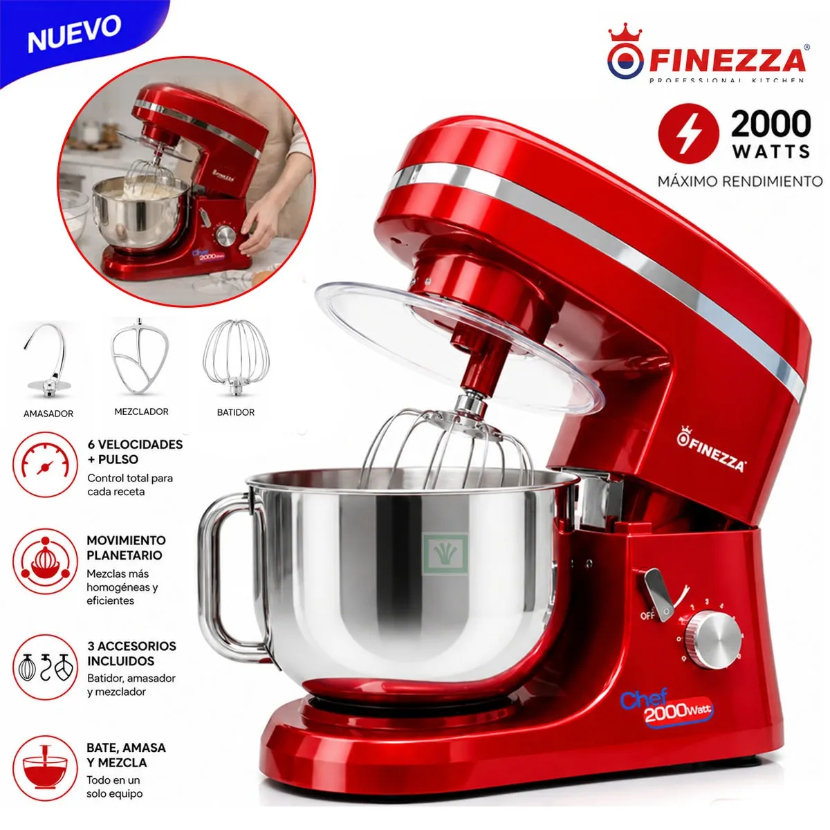 BATIDORA PLANETARIA 2000 WATTS FZ-6818B ROJO - 1