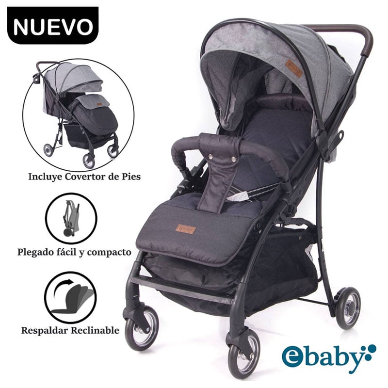 COCHE DE PASEO EBABY RESPALDAR RECLINABLE BOOZ GRIS - 1