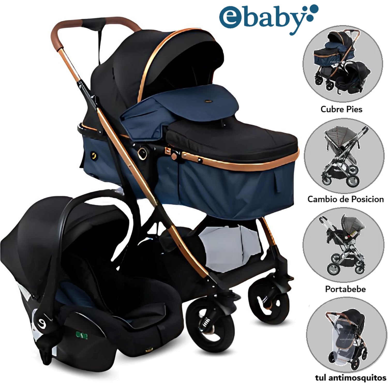 COCHE MOISÉS TRAVEL SYSTEM «RONDA PLUS» CON PORTA BEBÉ BLUE - 1
