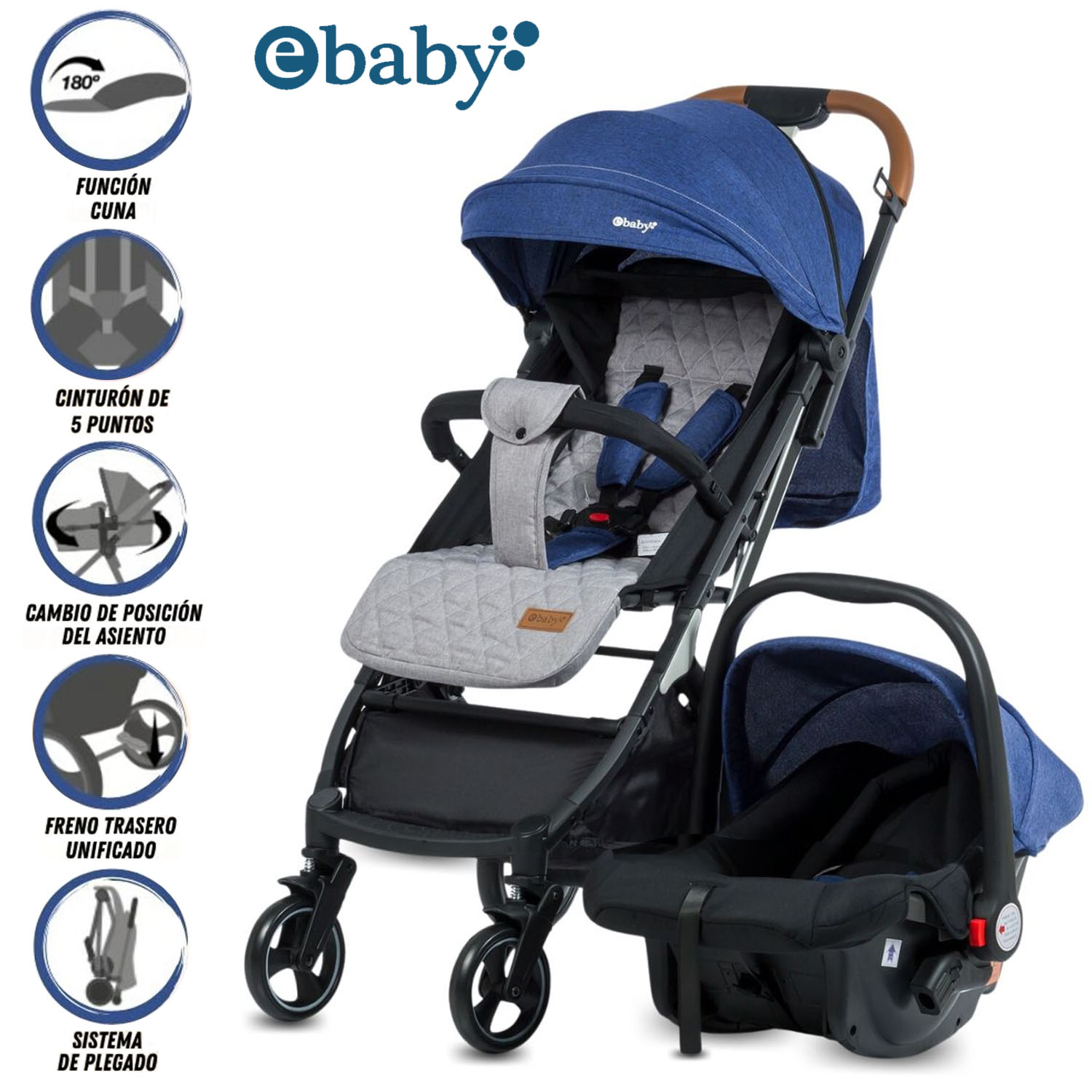 COCHE MALETA «TRAVEL HAPPY» CON PORTA BEBÉ BLUE - 1