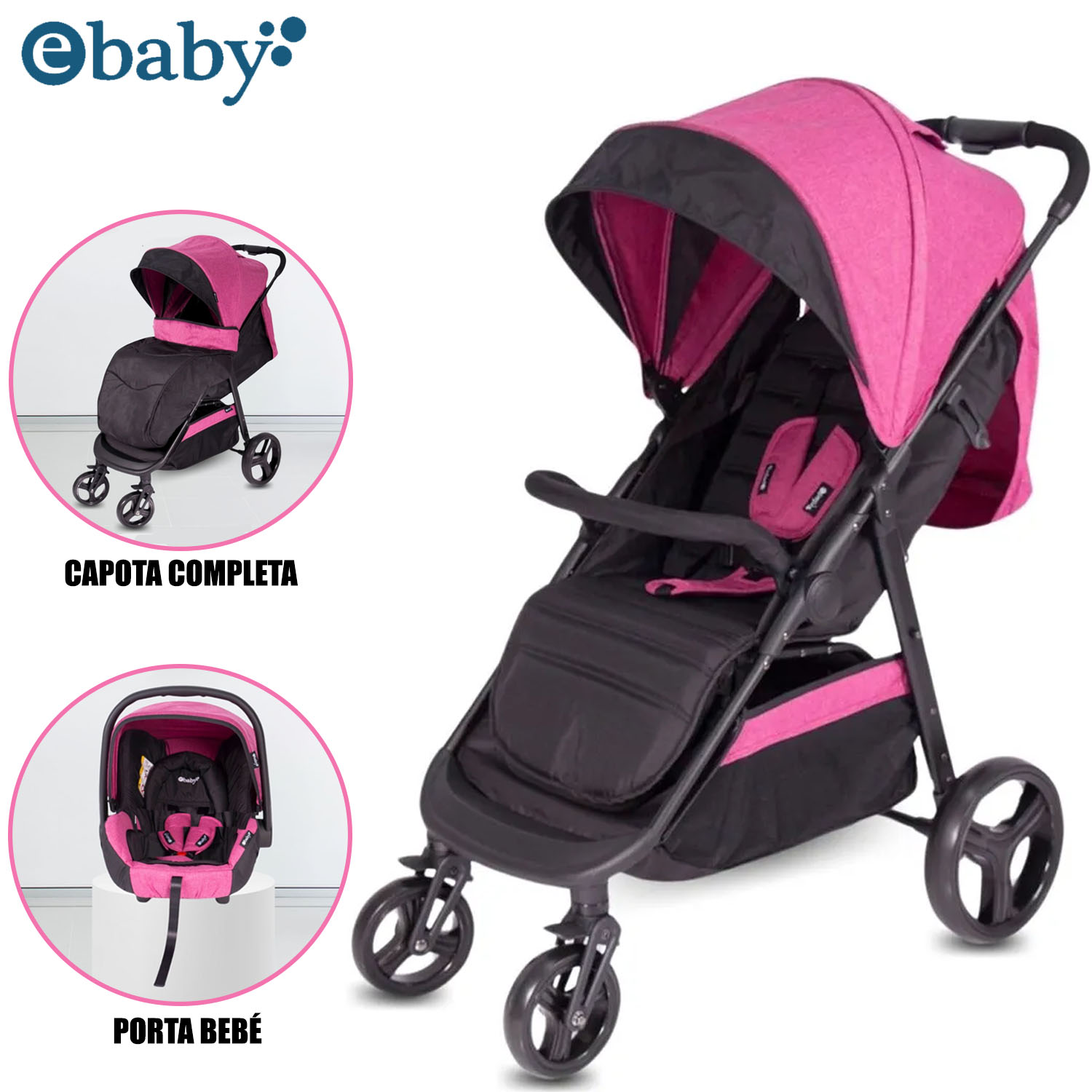 COCHE DE PASEO «URBAN» CON PORTA BEBÉ PINK - 1