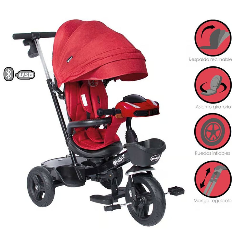 TRICICLO GUIADOR ARIA 334 ROJO USB/BLUETOOTH - 1
