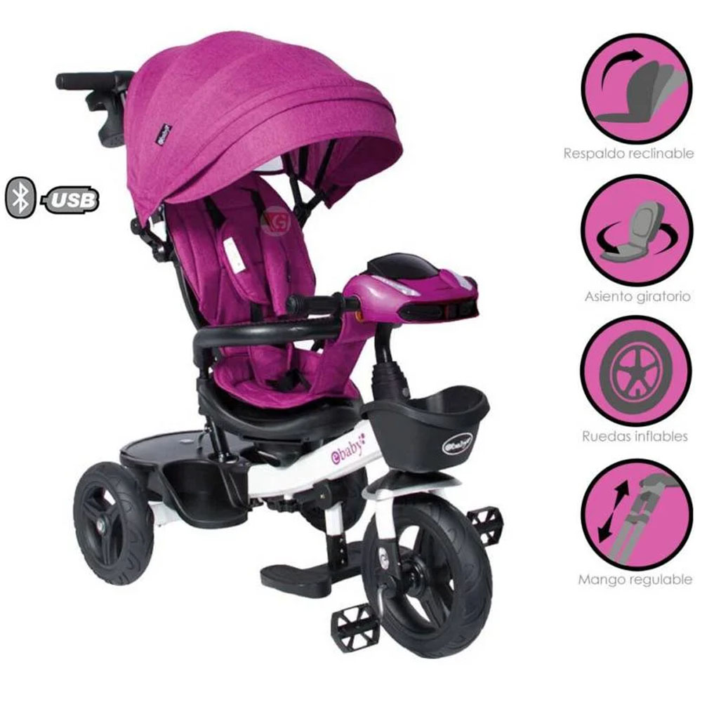 TRICICLO GUIADOR ARIA 334 MORADO USB/BLUETOOTH - 1