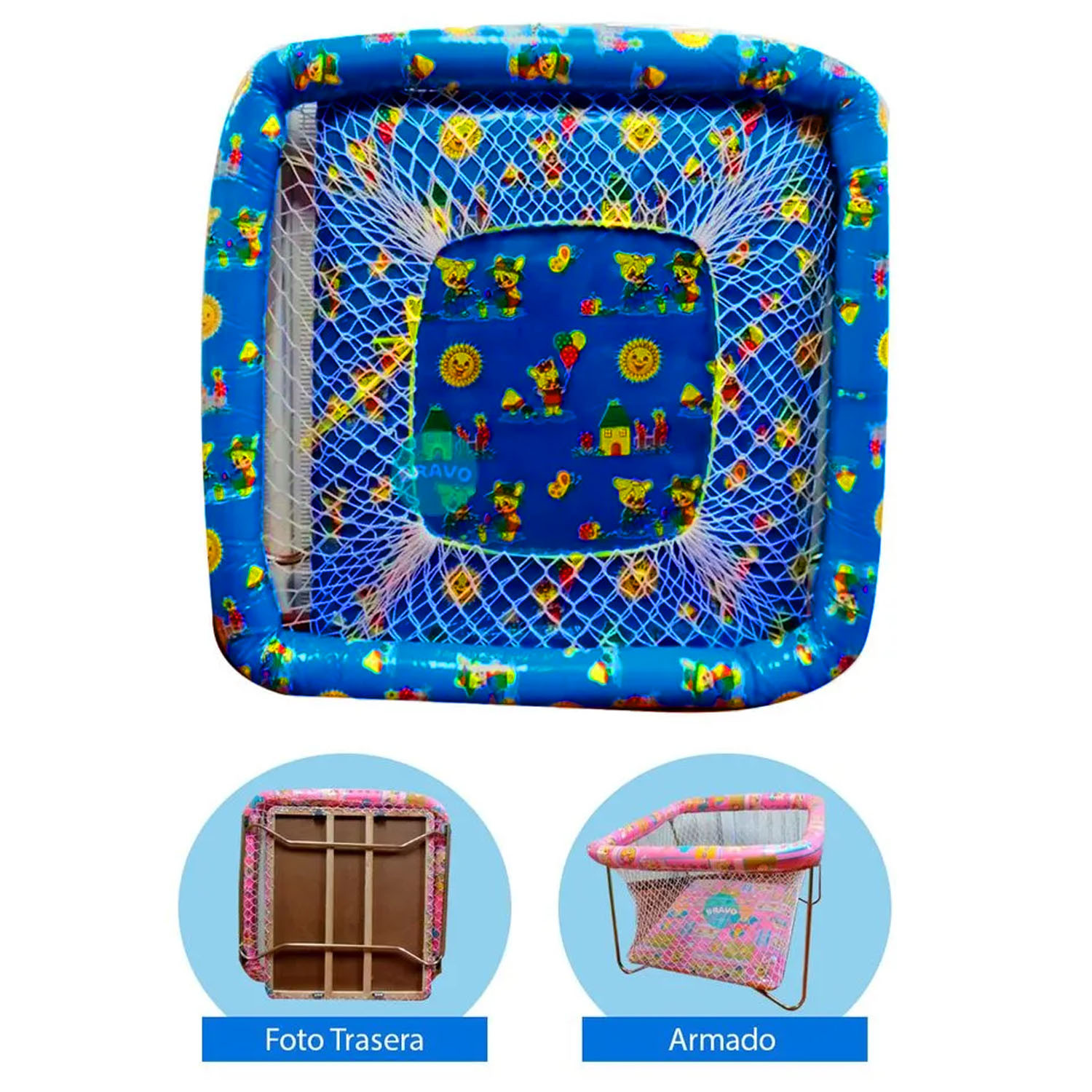 CORRAL PARA BEBES ACOLCHADO CAMBREL AZUL - 2