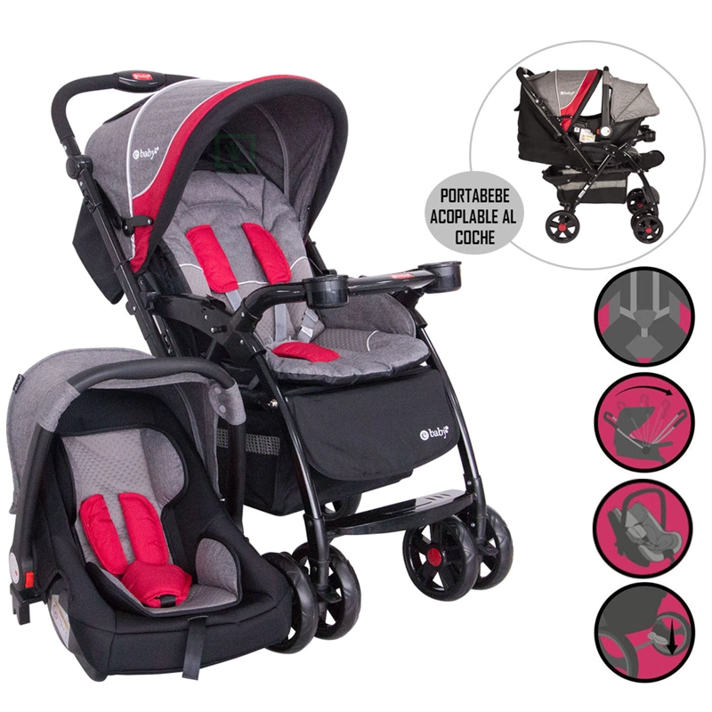 COCHE CON PORTA BEBE BRAVIAR 1092 RED - 1