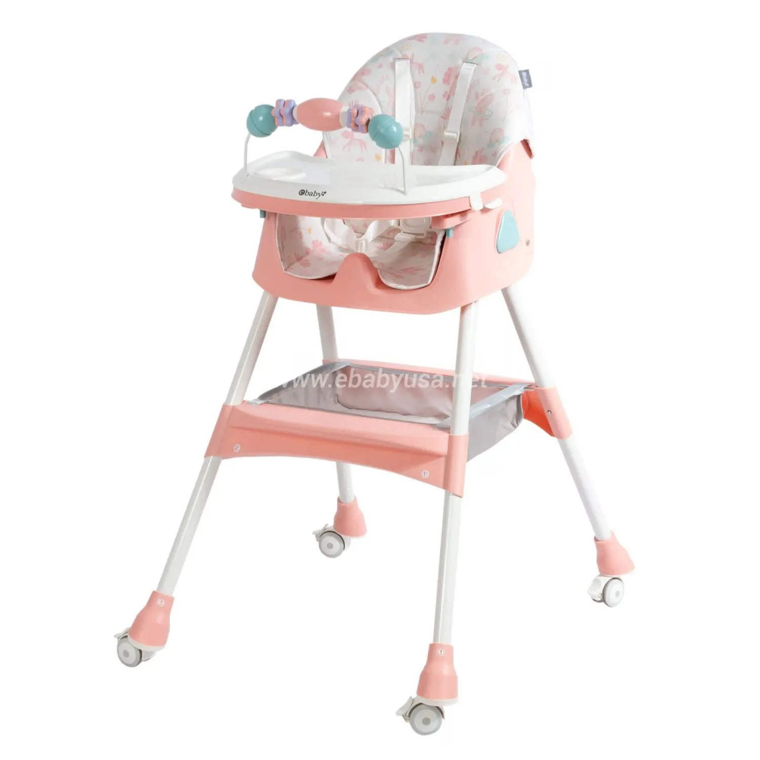 SILLA DE COMER EBABY ASIENTO RECLINABLE DALI ROSA - MELÓN CON RUEDAS - 2
