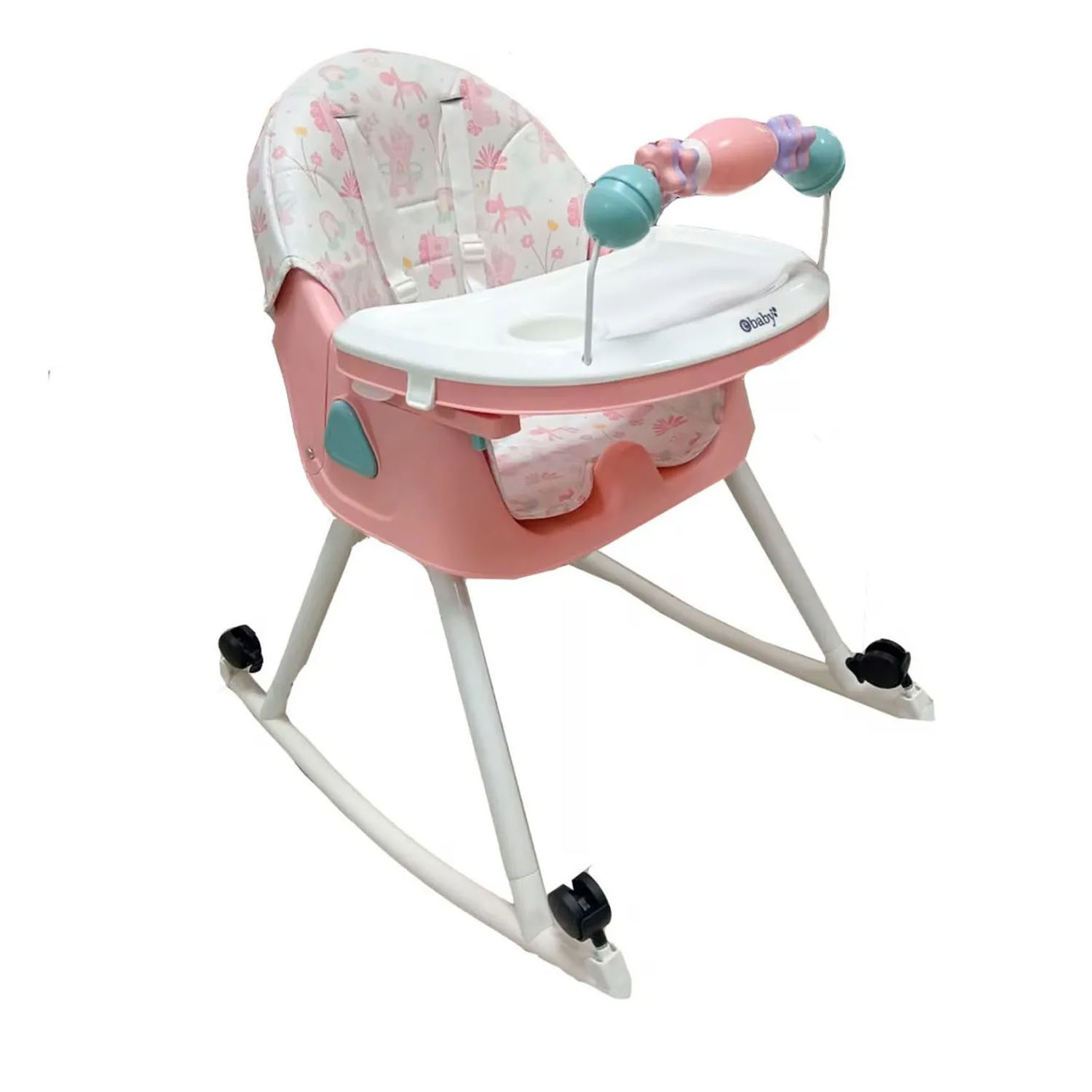 SILLA DE COMER EBABY ASIENTO RECLINABLE DALI ROSA - MELÓN CON RUEDAS - 3