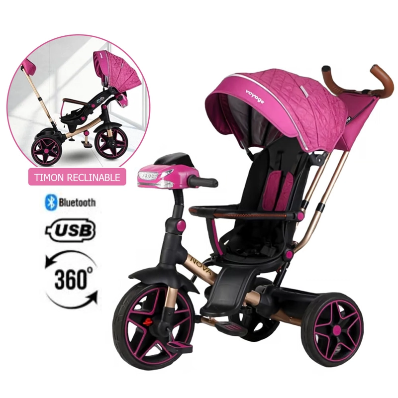 TRICICLO GIRATORIO 5 EN 1 VOYAGE NOVA USB BLUETOOTH FUCSIA - 1