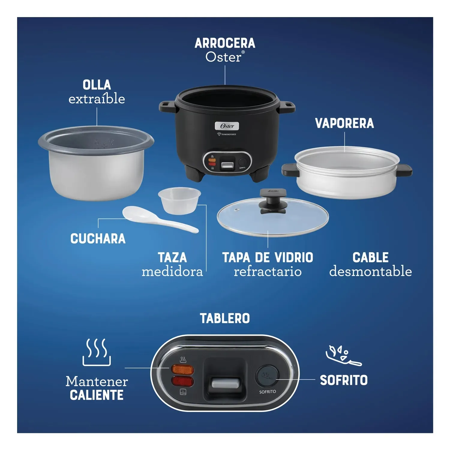 Olla Arrocera Oster 1.8L 3 en 1 Función de Sofrito Vaporera Negro CKSTRC10DFBLK - 3