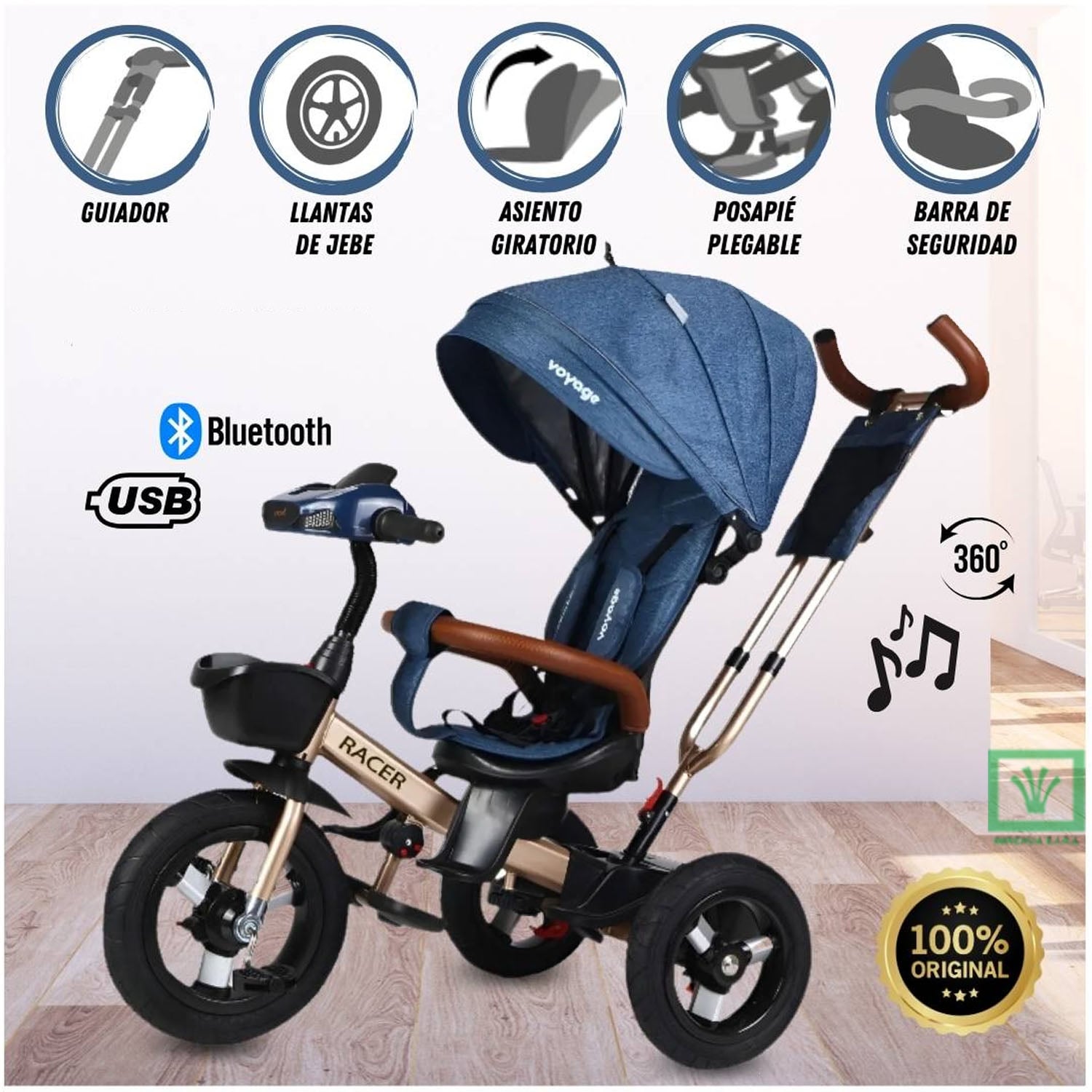 TRICICLO GUIADOR PARA NIÑOS USB Y BLUETOOH «LAURENT» BLUE - 1