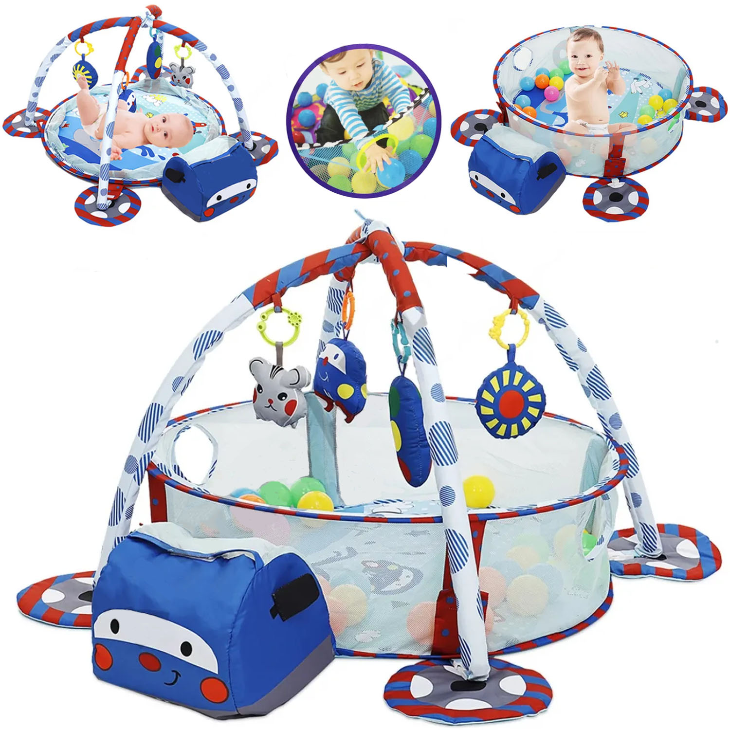GIMNASIO DE BEBE DIDÁCTICO 3 EN 1 CON PELOTAS ROBOT AZUL - 1