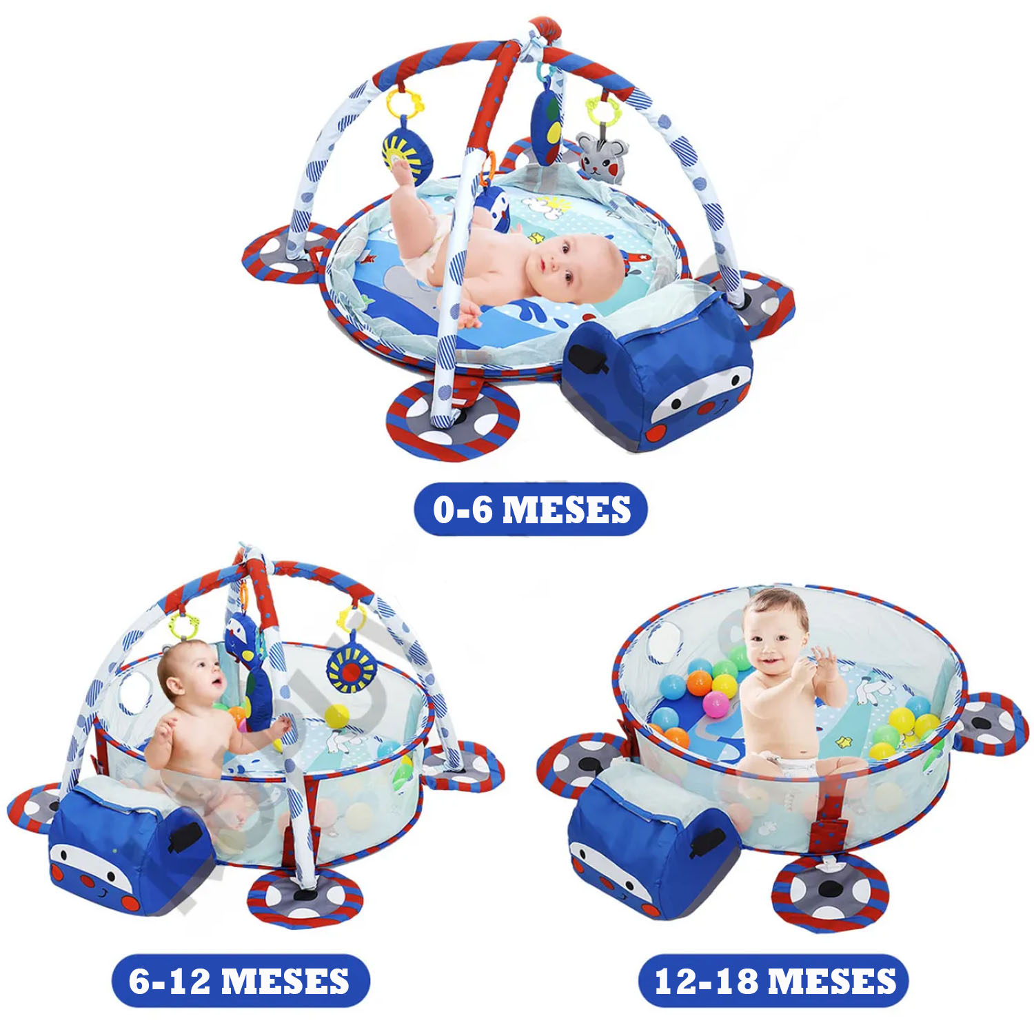 GIMNASIO DE BEBE DIDÁCTICO 3 EN 1 CON PELOTAS ROBOT AZUL - 4