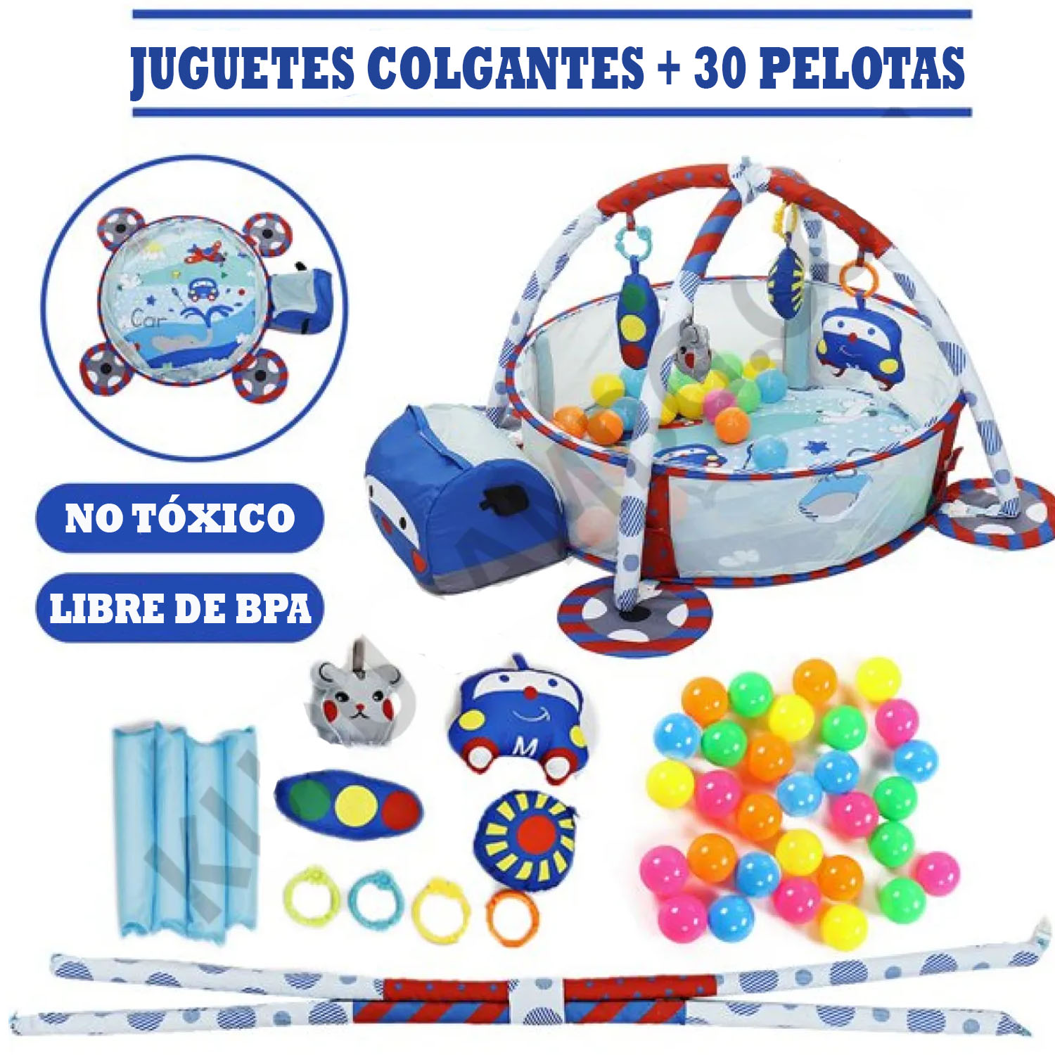 GIMNASIO DE BEBE DIDÁCTICO 3 EN 1 CON PELOTAS ROBOT AZUL - 5