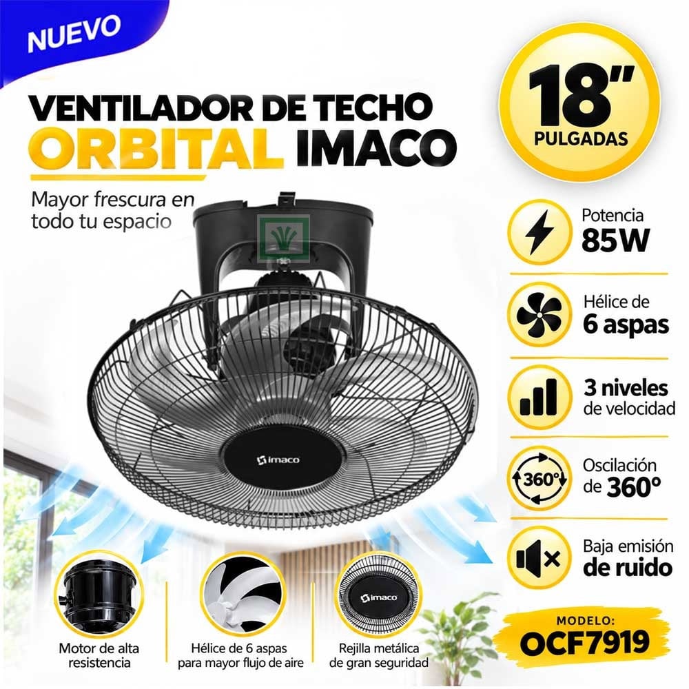 VENTILADOR DE TECHO ORBITAL 360° OCF7919 NEGRO - 1