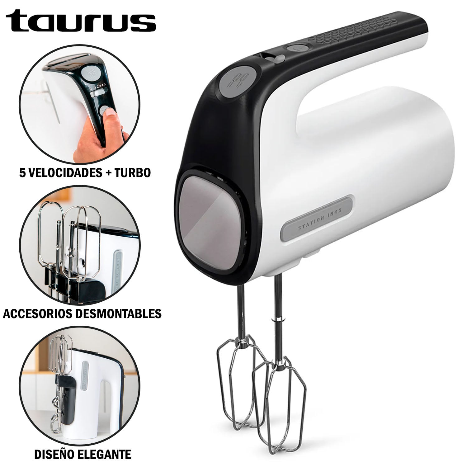 BATIDORA DE MANO TAURUS STATION INOX BLANCO - 1