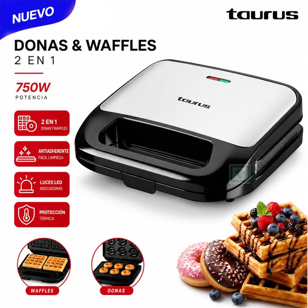 MAQUINA DE DONUTS Y WAFLES 2 EN1 TAURUS - 1
