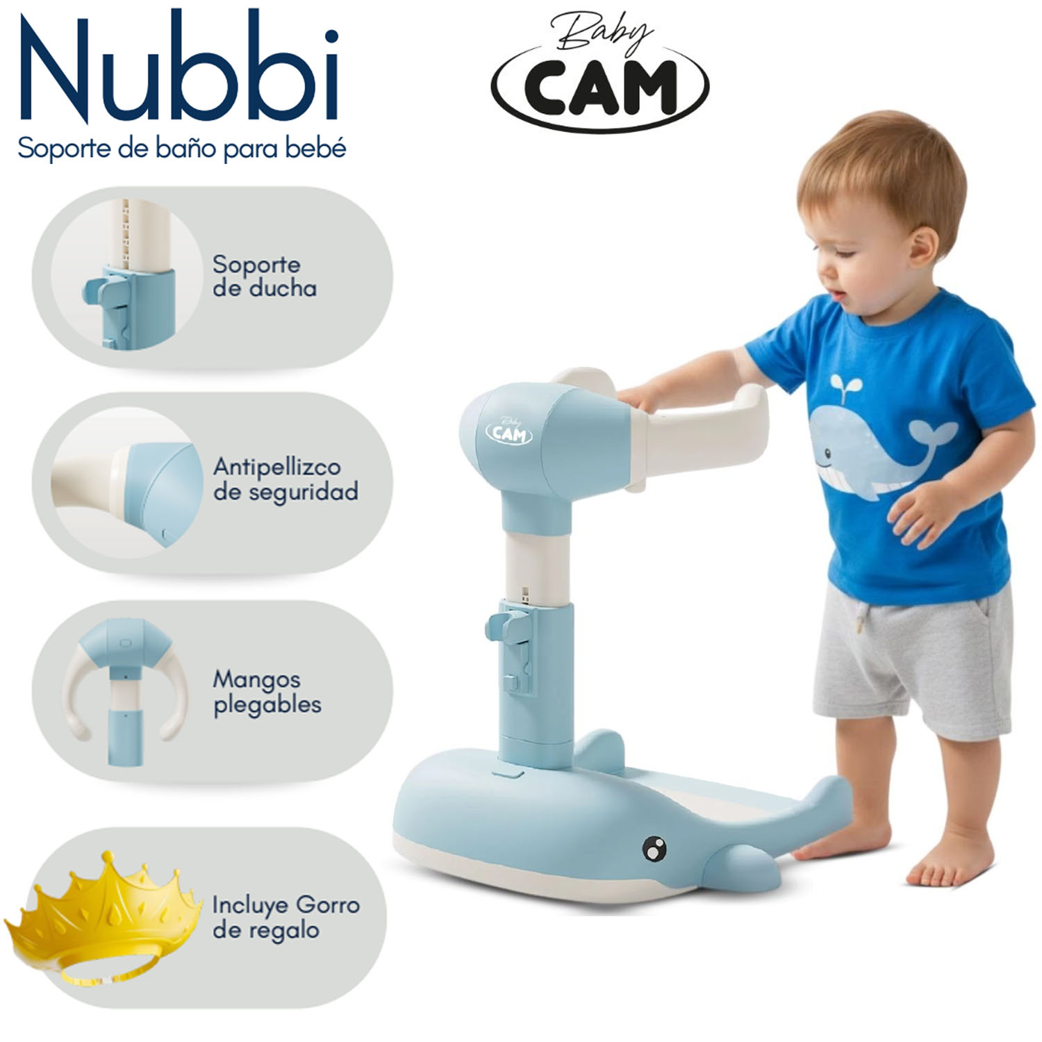 SOPORTE DE BAÑOS PARA BEBÉS «NUBBI» DELFIN BLUE - 1