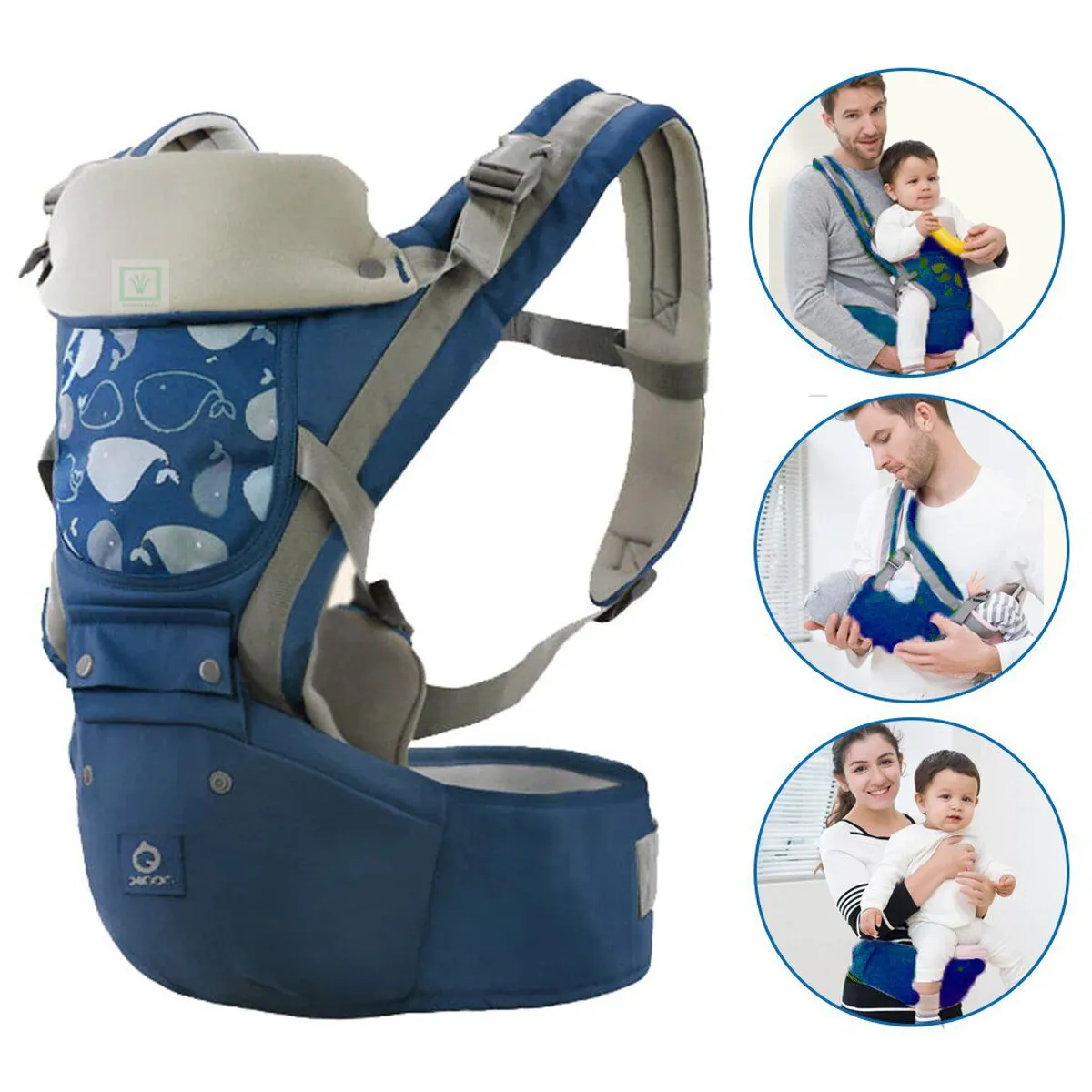 CANGURO PARA BEBÉ ERGONÓMICO BALLENA 3 EN 1 AZUL - 1