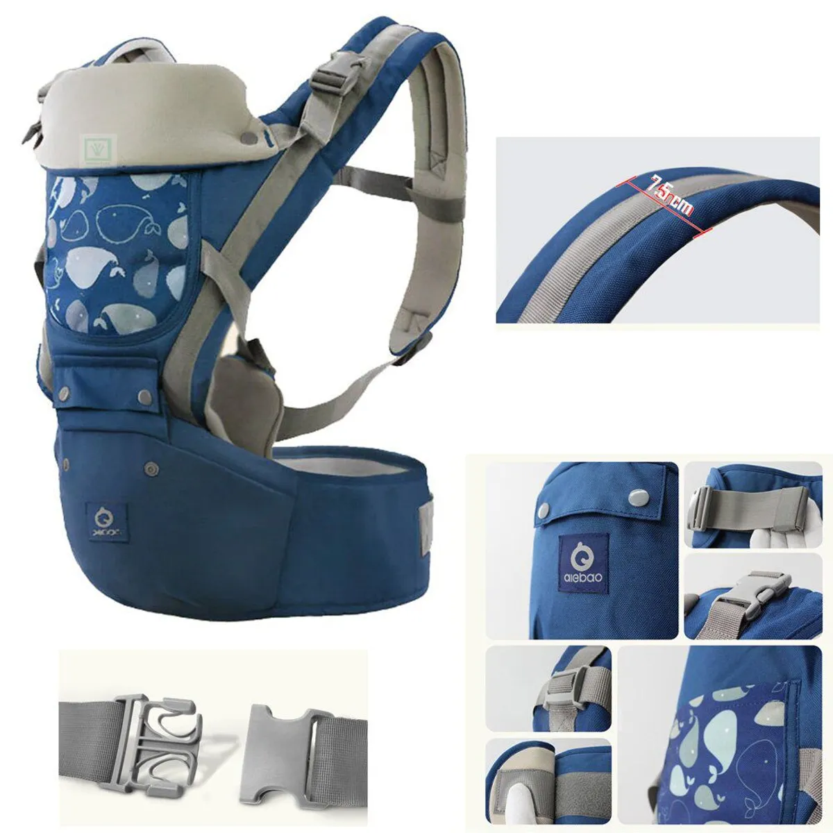CANGURO PARA BEBÉ ERGONÓMICO BALLENA 3 EN 1 AZUL - 2