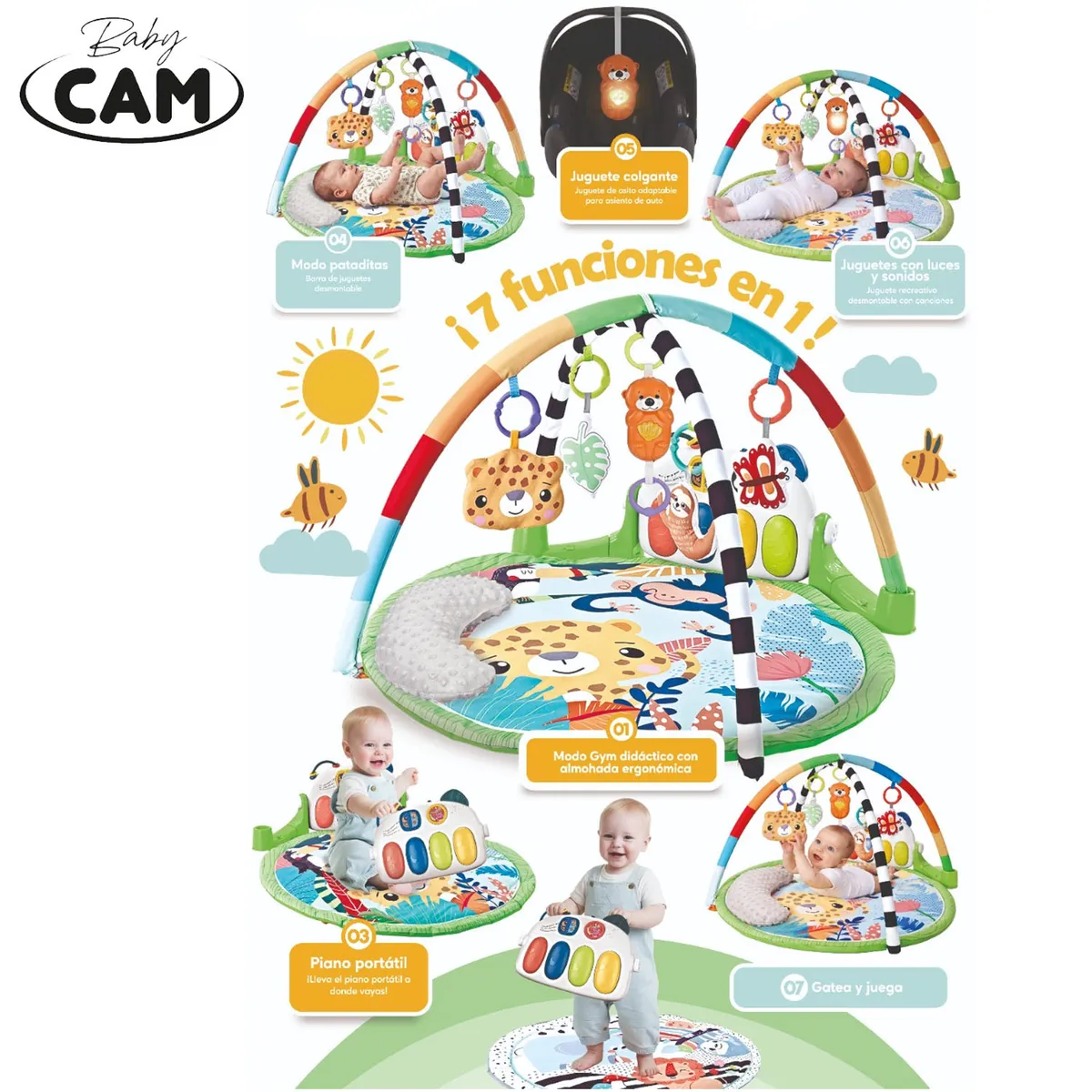 GIMNASIO PIANO MUSICAL BABY CAM 7 EN 1 MULTICOLOR - 4