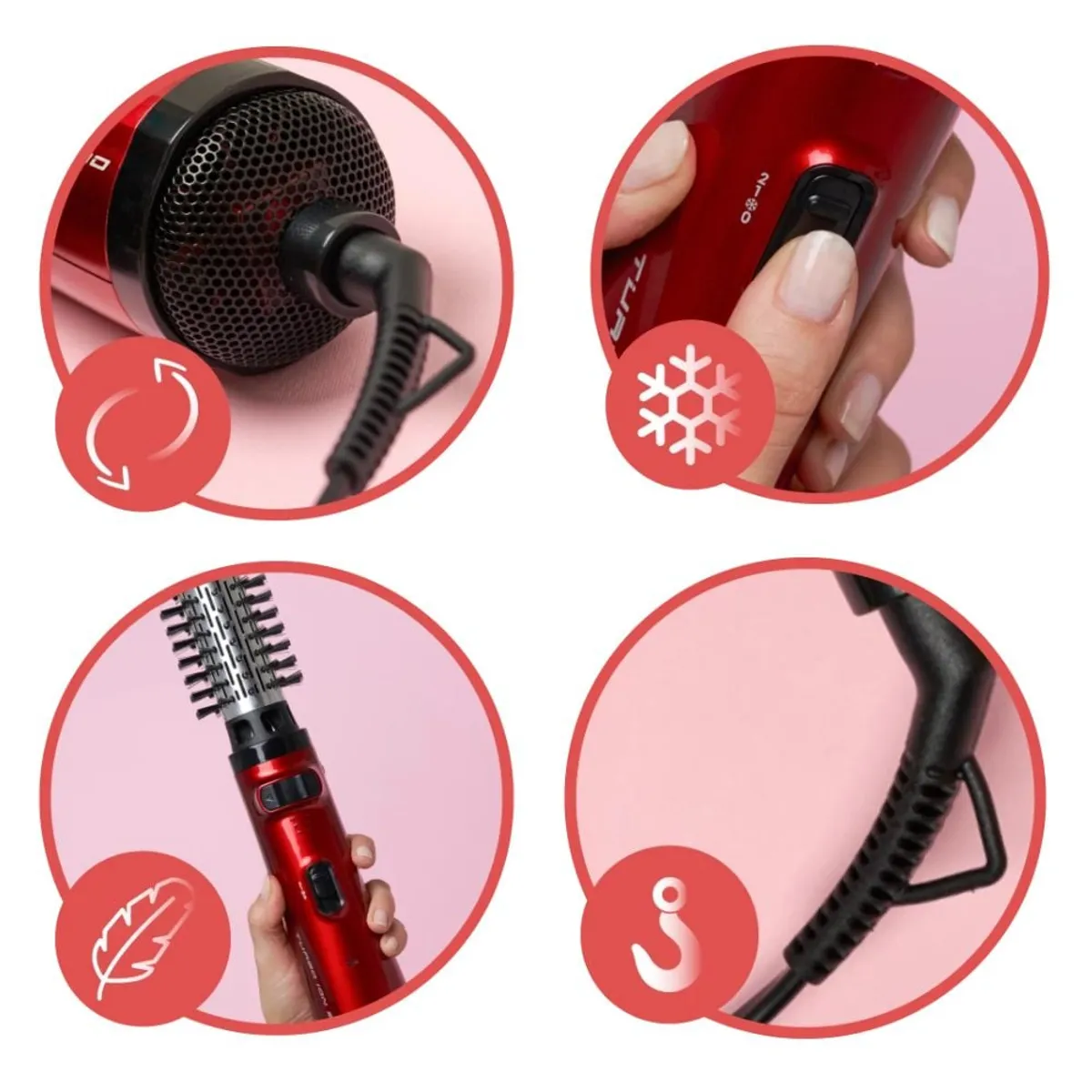 CEPILLO MODELADOR GAMA 3 EN 1 ROTATIVO TURBO -ROJO - 4