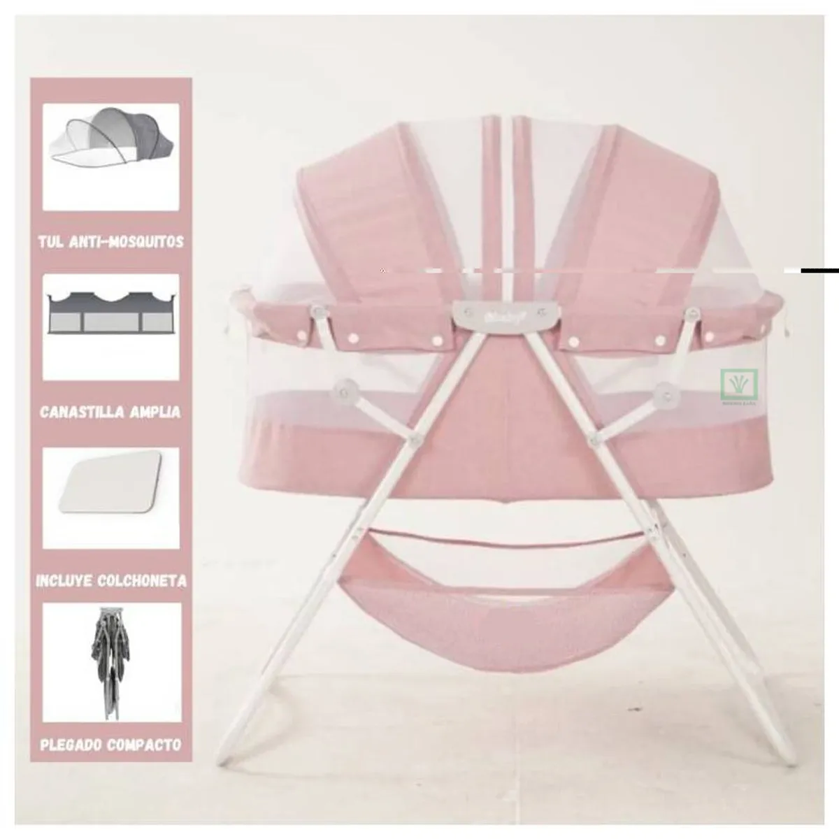 CUNA PORTÁTIL PLEGABLE PARA BEBÉ »DOLLY» PINK - 1