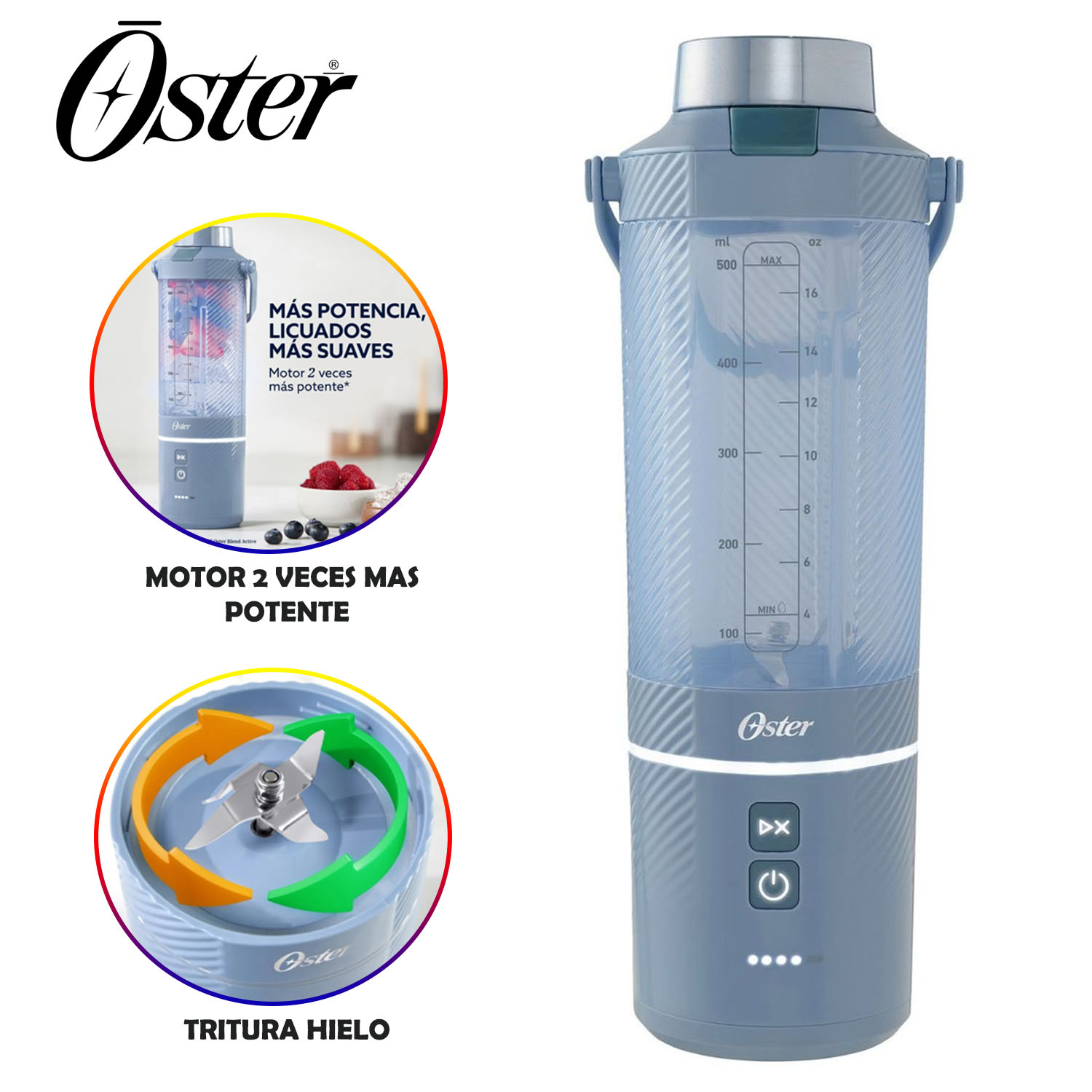 LICUADORA PORTÁTIL OSTER GOMAX, 590 ML , PARA SMOOTHIES, AZUL, BLSTGFP-MH20 - 1