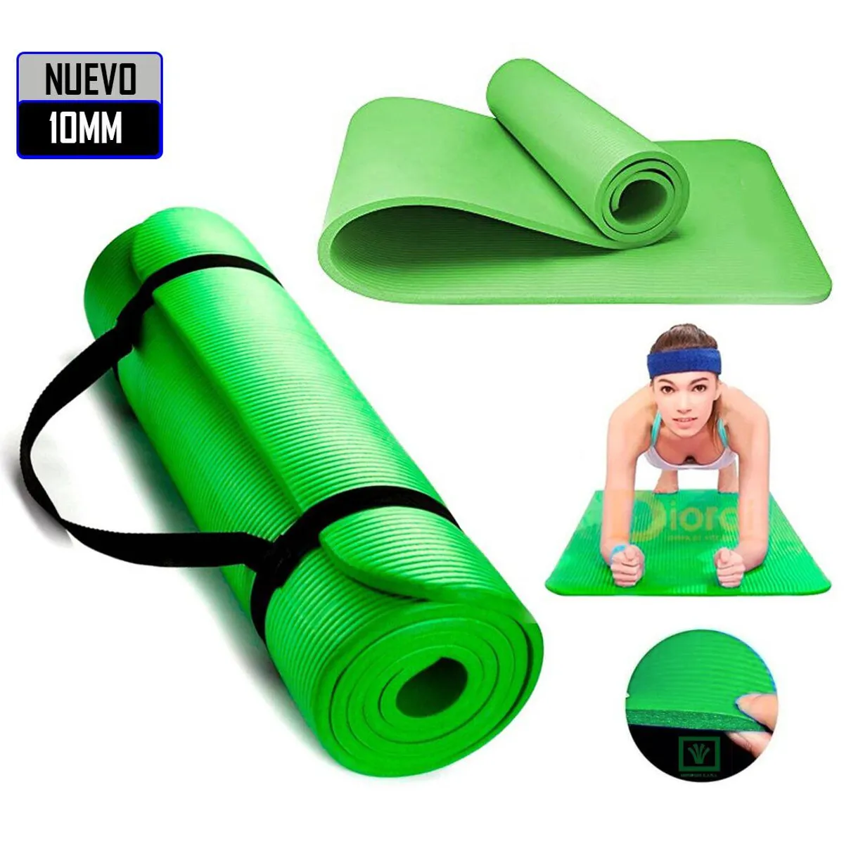 MAT DE YOGA PILATES 10 MM CON ELÁSTICO PORTÁTIL VERDE - 1