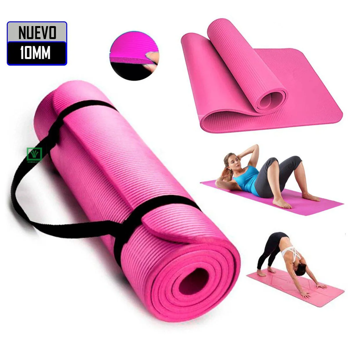 MAT DE YOGA PILATES 10 MM CON ELÁSTICO PORTÁTIL ROSADO - 1