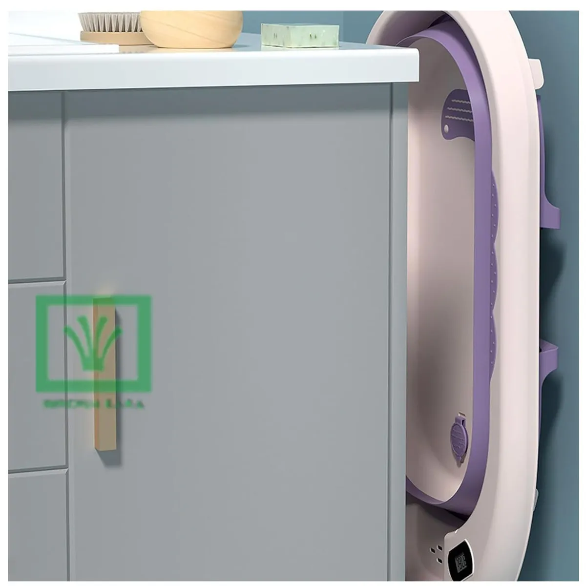 BAÑERA TINA DE BAÑO PLEGABLE BALLENITA CON TERMÓMETRO MORADO - 6