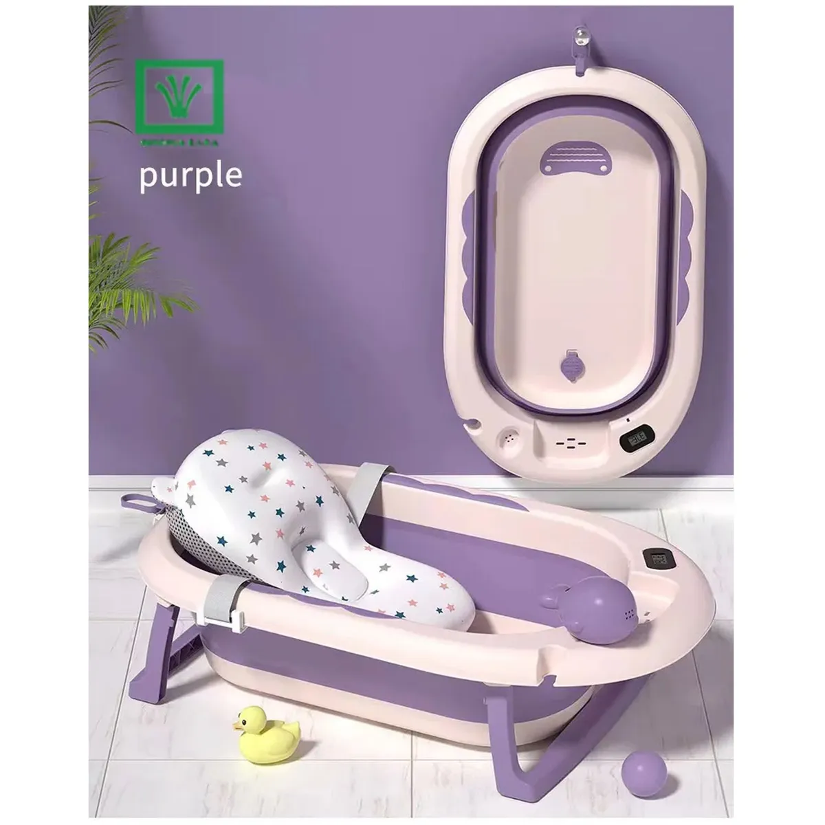 BAÑERA TINA DE BAÑO PLEGABLE BALLENITA CON TERMÓMETRO MORADO - 8