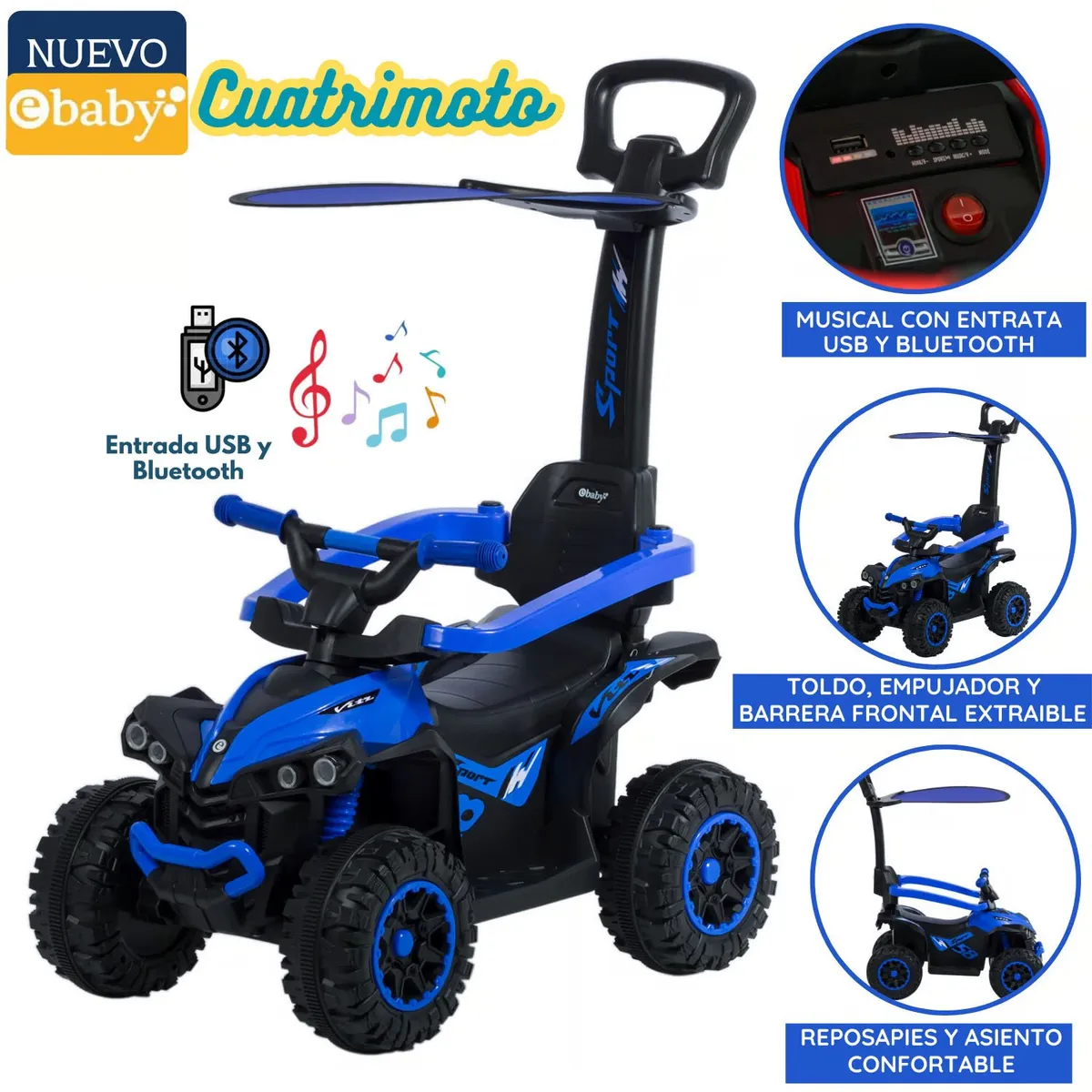 CUATRIMOTO MUSICAL CON LUCES Y SOMBRILLA AZUL EB357 - 1