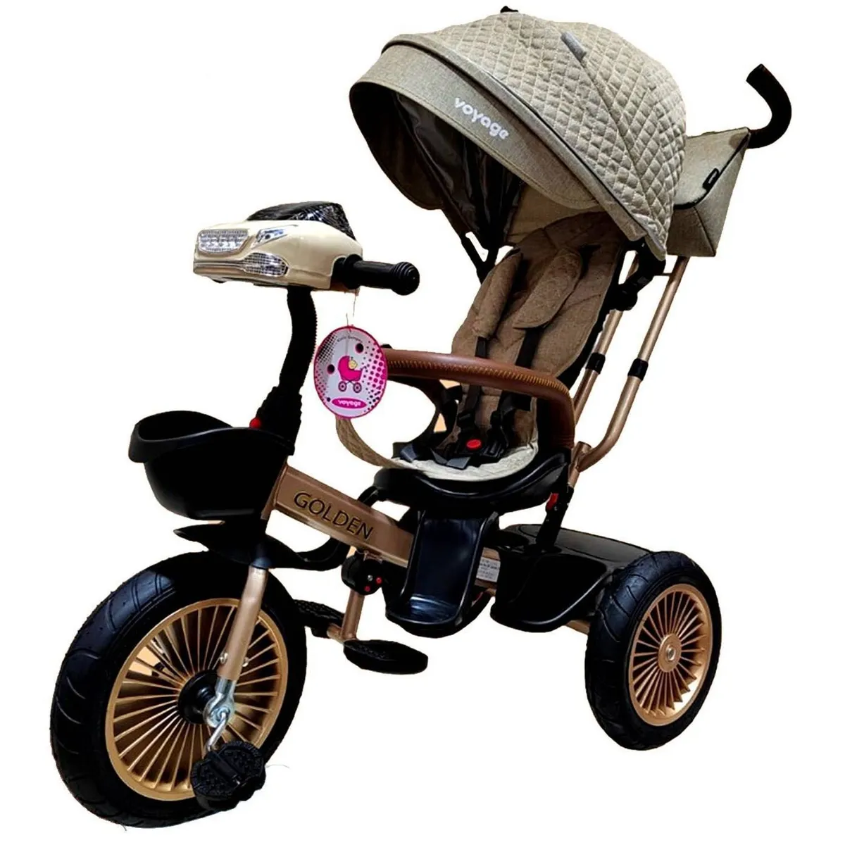 TRICICLO ASIENTO GIRATORIO VOYAGE GOLDEN CON TELA UV BEIGE - 2