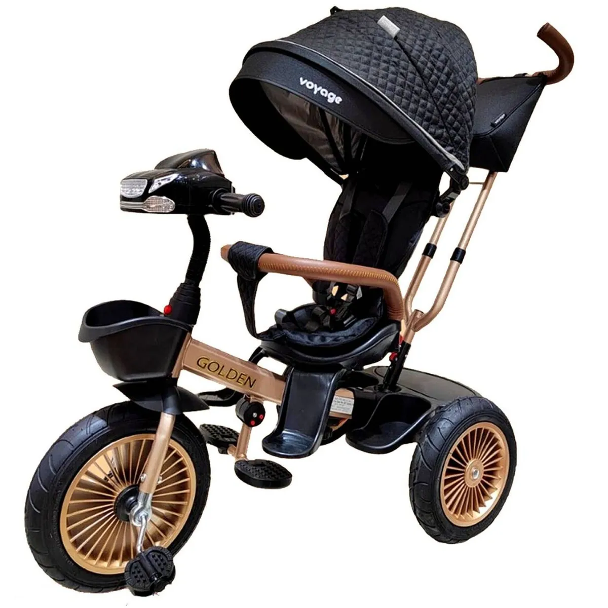 TRICICLO ASIENTO GIRATORIO VOYAGE GOLDEN CON TELA UV NEGRO - 2