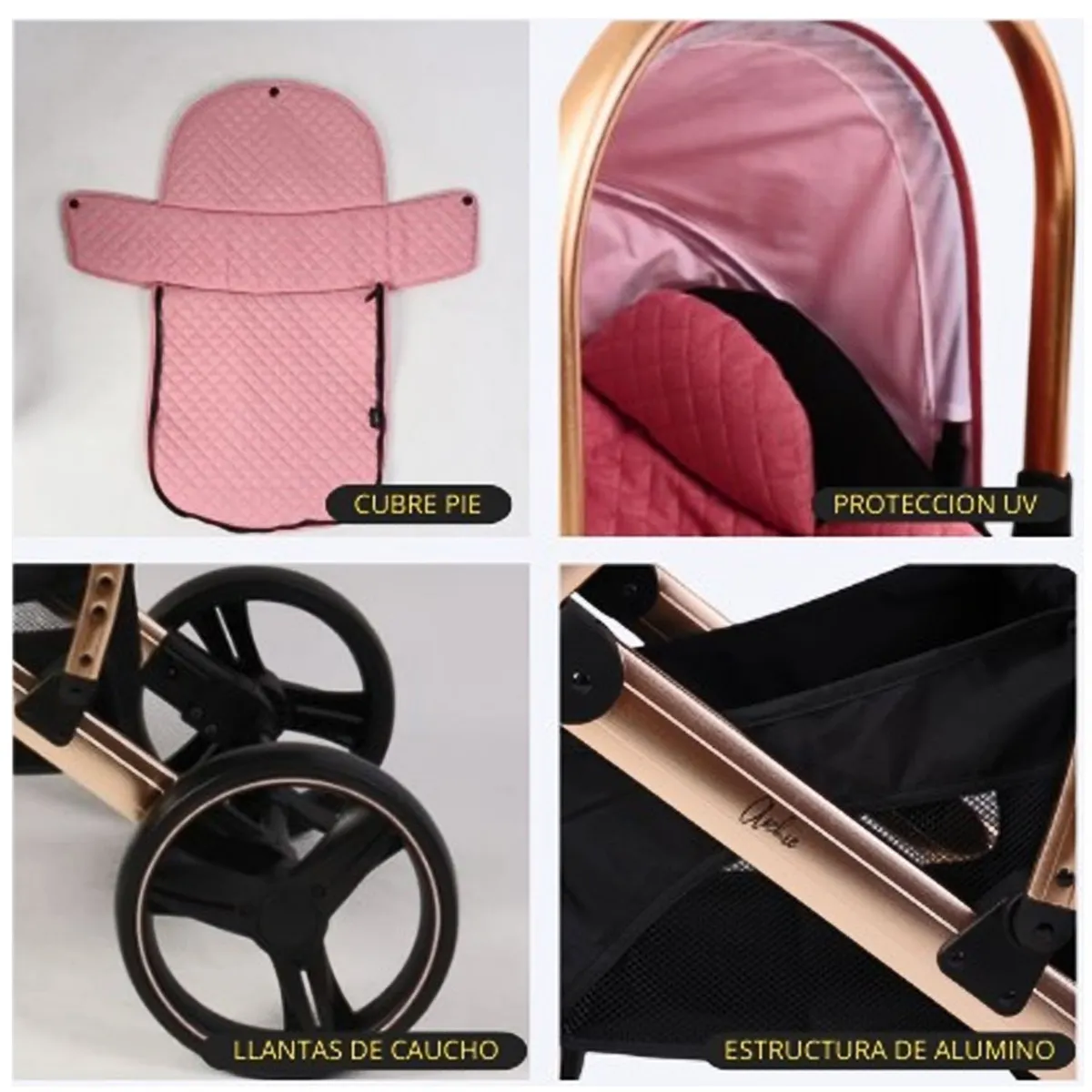 COCHE MOISES DE LUJO 4 EN1 CON PORTA BEBÉ STOKKER BABY ROSA - 5