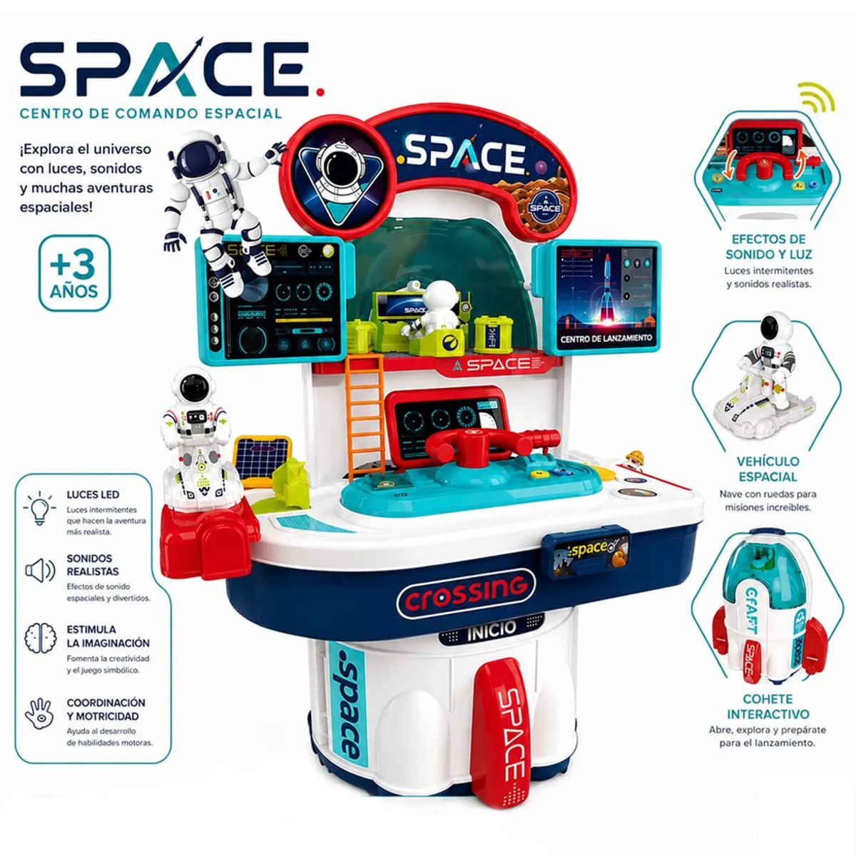 JUEGO DIDÁCTICO 2 EN 1 COHETE ESPACIAL MALETA CON ACCESORIOS AZUL - 1