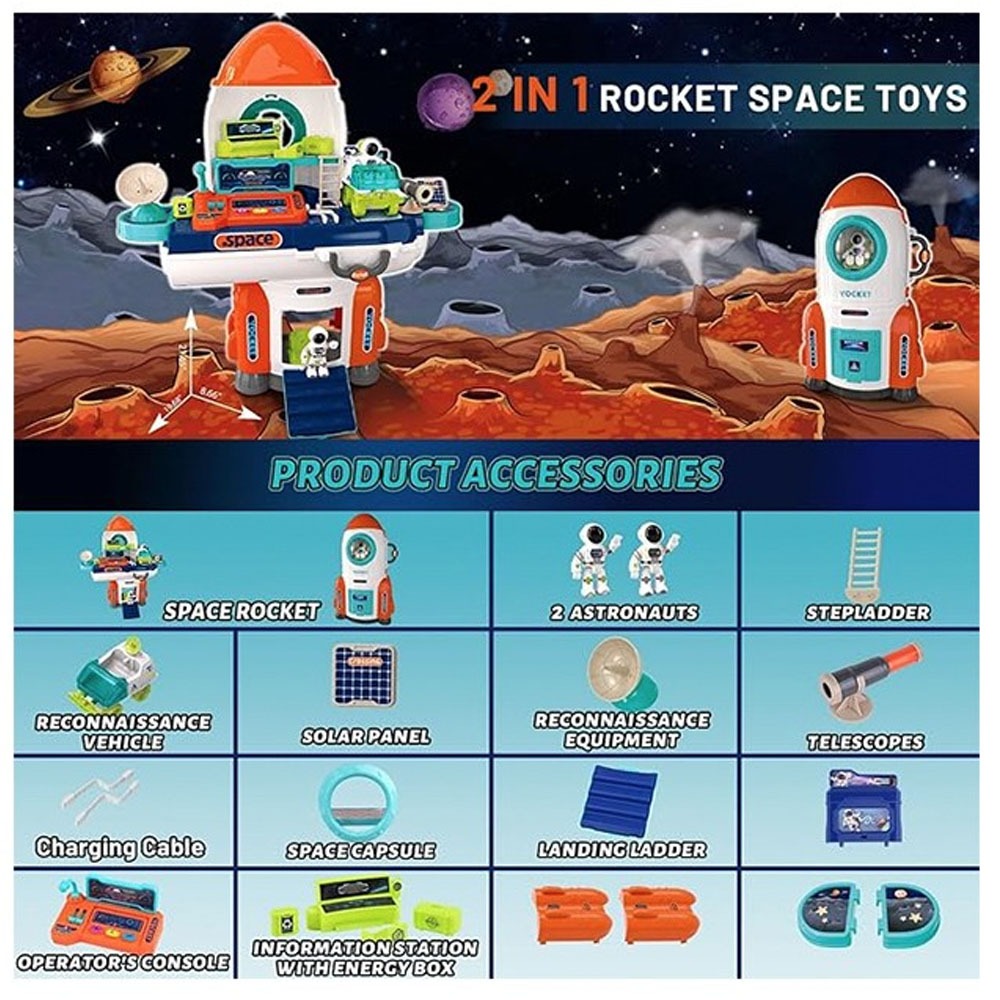 JUEGO DIDÁCTICO 2 EN 1 NAVE ESPACIAL MALETA CON ACCESORIOS NARANJA - 5