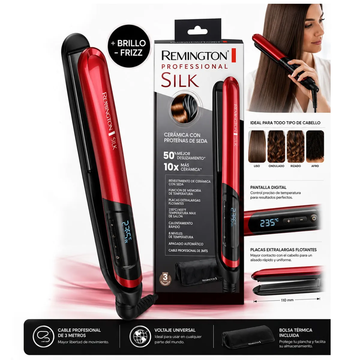 ALISADORA CERÁMICA CON PROTEÍNAS DE SEDA REMINGTON SILK - 1