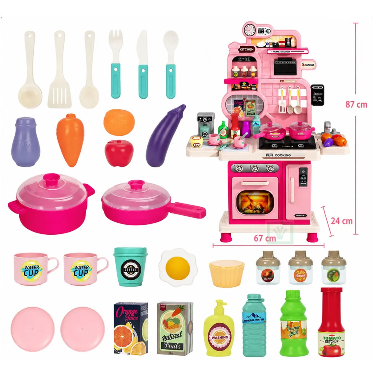 JUGUETE COCINA INTERACTIVA ROSADO 53 PIEZAS CON SONIDOS LUCES Y AGUA - 3