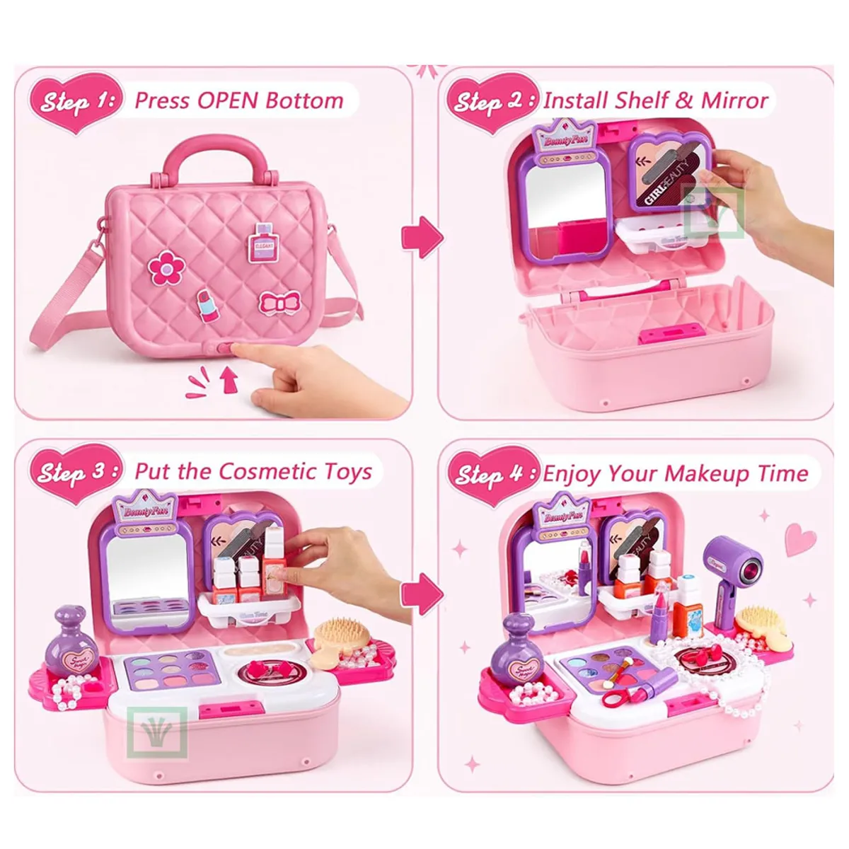 JUGUETE MALETIN TOCADOR DE MAQUILLAJE 2 EN 1 ROSADO 008-703A - 4