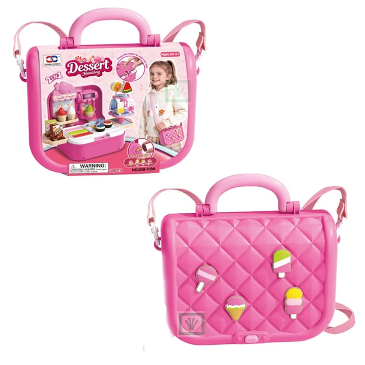 JUGUETE SET DE HELADOS Y POSTRES 2 EN 1 MALETIN ROSADO 008-709A - 2