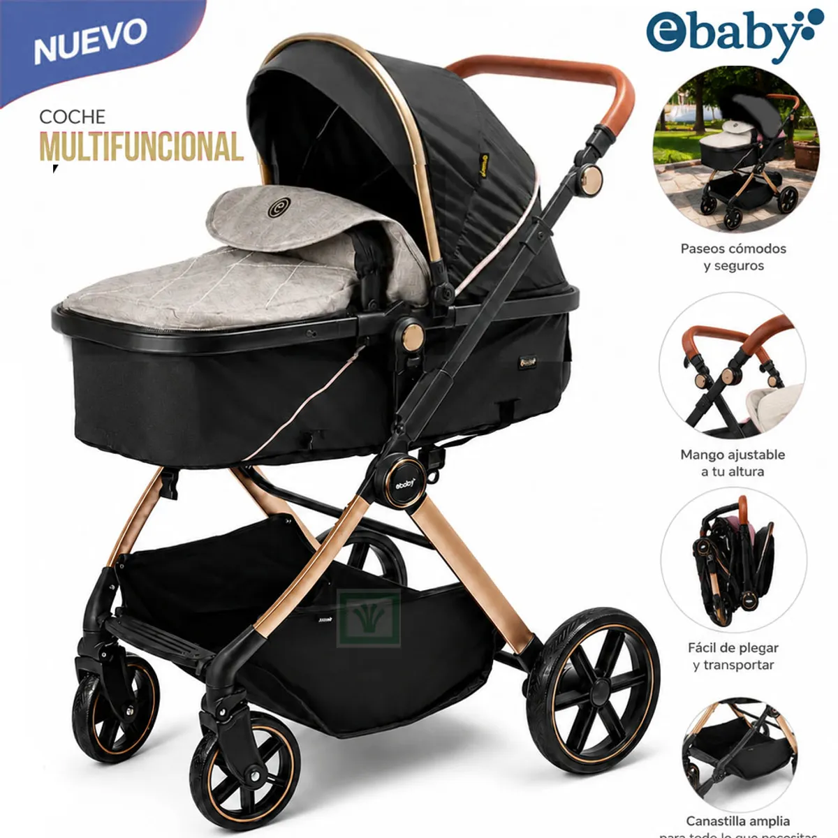 COCHE CUNA MOISÉS SIGNAL EBABY EB182 BEIGE - 1