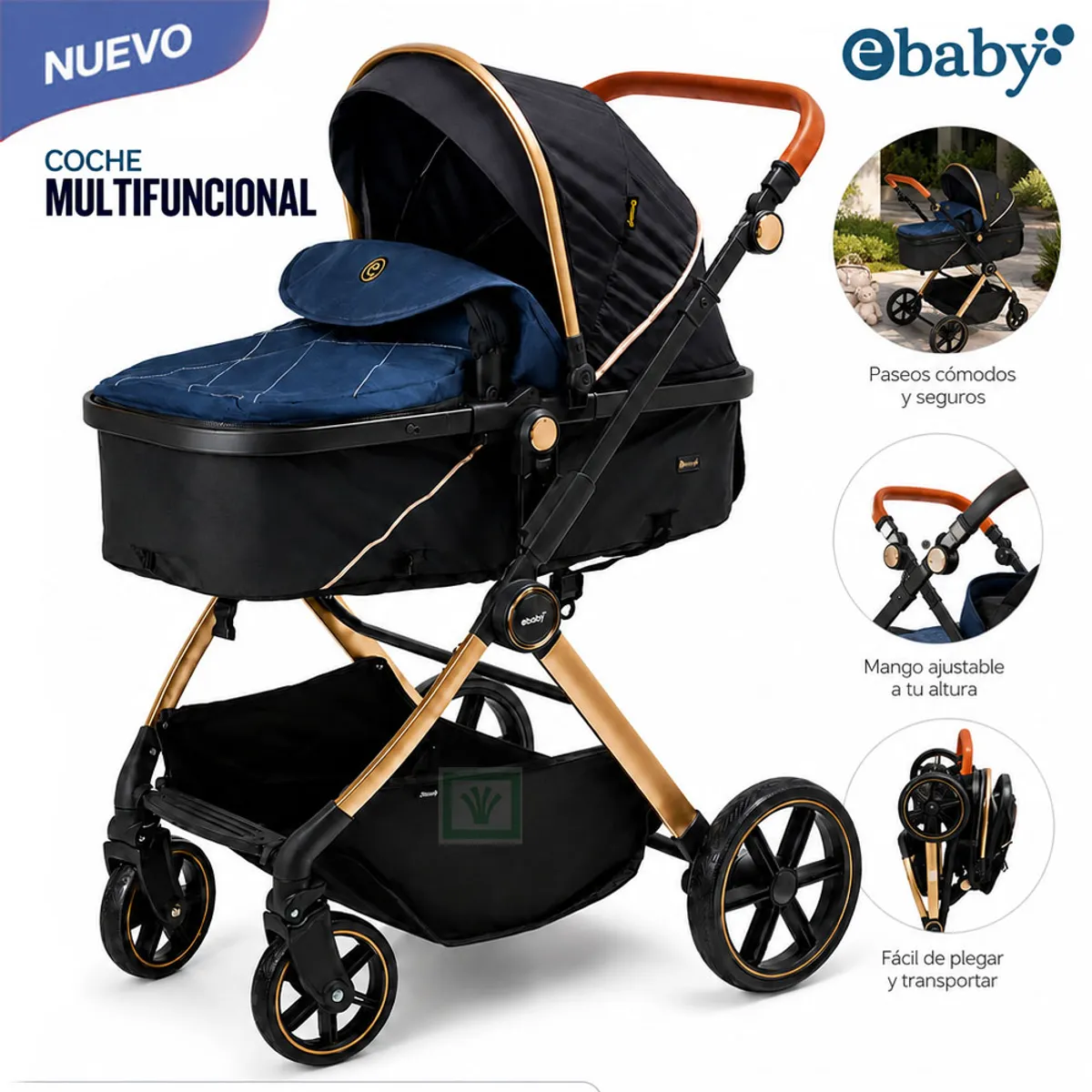 COCHE CUNA MOISÉS SIGNAL EBABY EB182 AZUL - 1